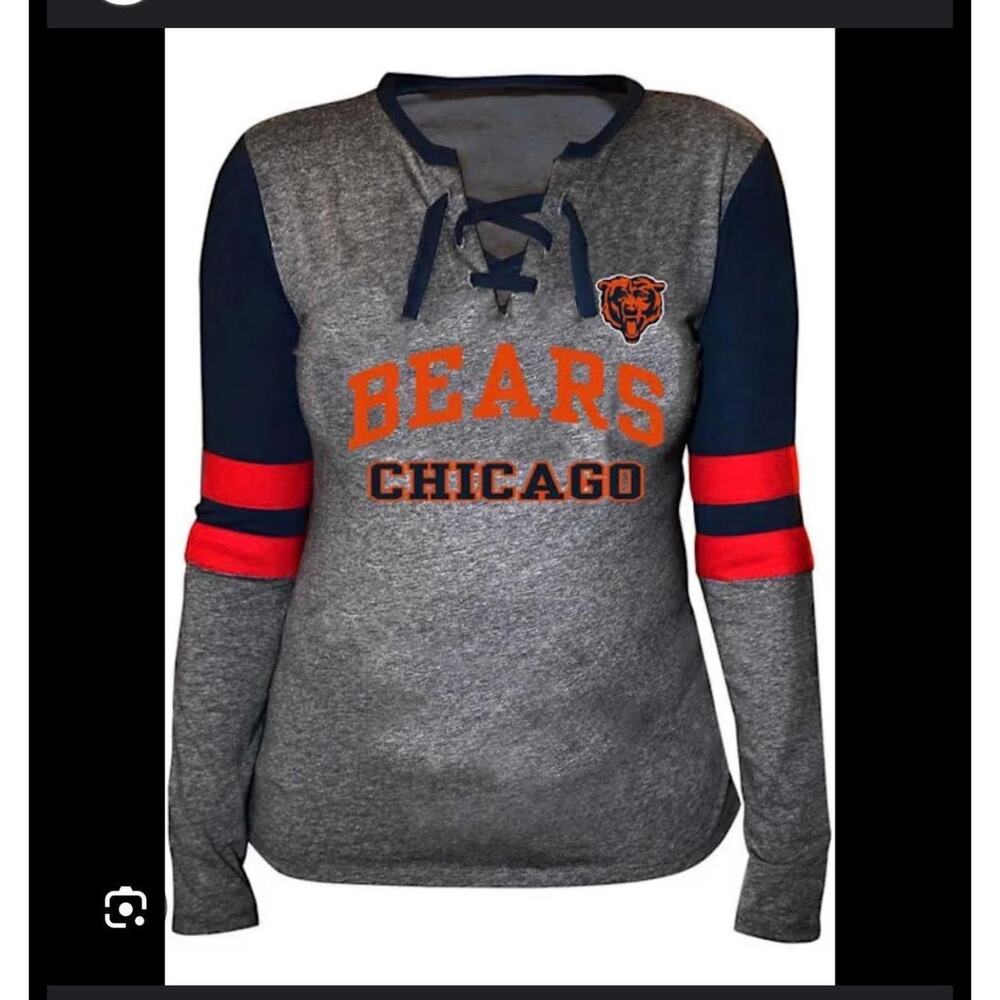 NWT Women's Chicago Beard Long Sleeve Lace Tie Up Tee Shirt SZ S